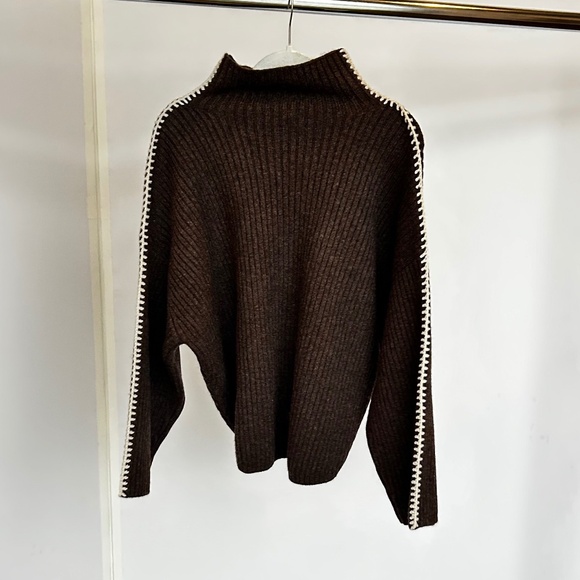 rag & bone Ingrid Wool Leather-Trim Turtleneck Sweater - Picture 7 of 10